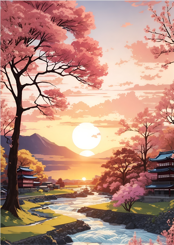 Pôster pôr do sol no japão