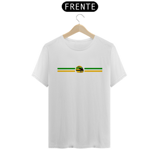 Nome do produtoCamiseta Ayrton Senna capacete central e faixas do Brasil