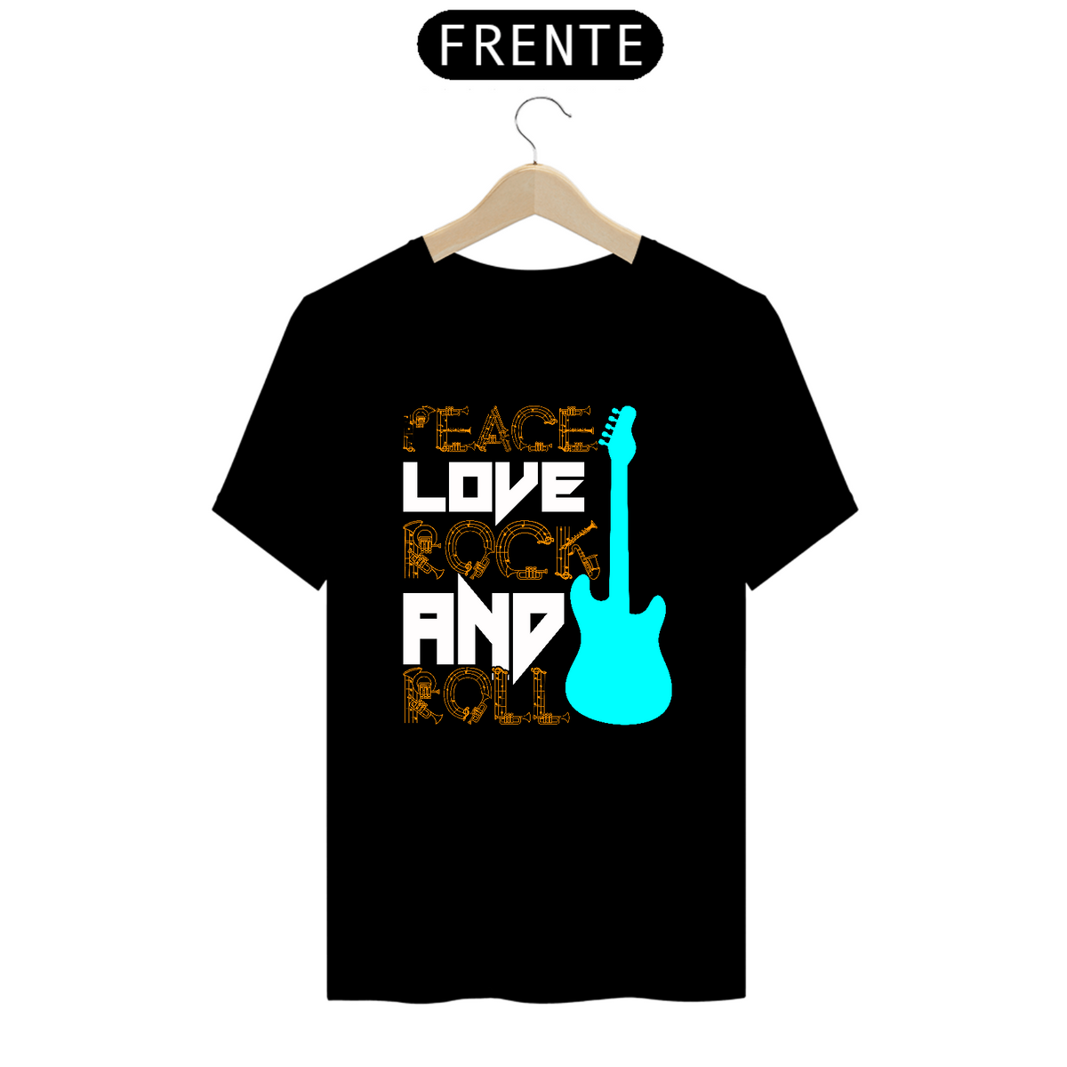 Nome do produto: Camiseta Prime Arte Music - Peace, Love And Rock And Roll