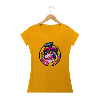 Nome do produtoCamiseta Feminina Gueixa bola de chiclete Estampa Japonesa