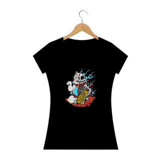 Camiseta Feminina Gato Japonês Sem Sorte Estampa Japonesa