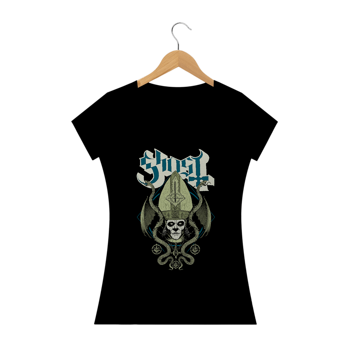 Nome do produto: Camiseta Feminina Ghost Serpente Estampa ROCK