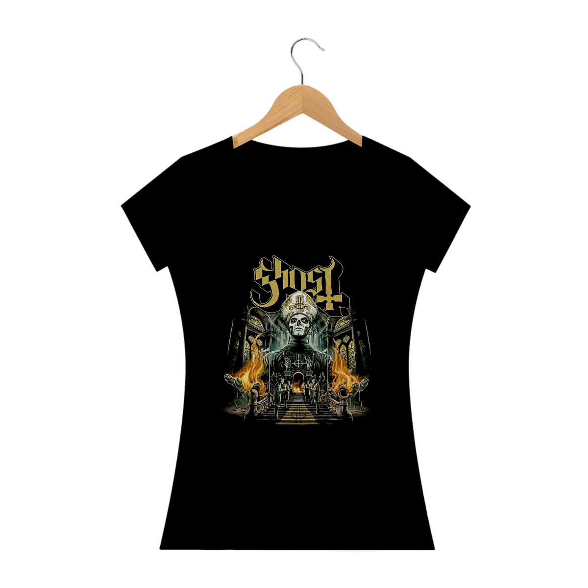 Nome do produto: Camiseta Feminina Ghost Santuário Estampa ROCK