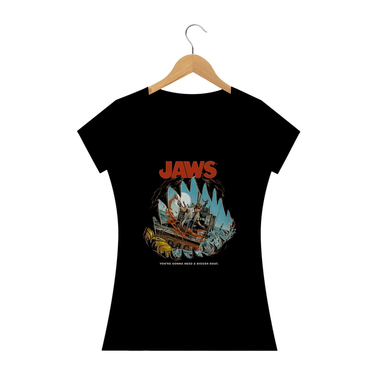 Nome do produto: Camiseta Feminina Tubarão JAWS Estampa Filme Terror