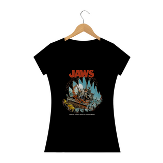 Camiseta Feminina Tubarão JAWS Estampa Filme Terror