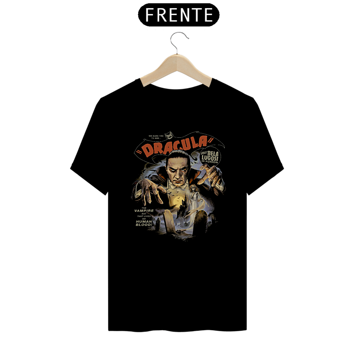 Nome do produto: Camiseta Dracula Bela Lugosi Estampa Vampiro Filme Terror