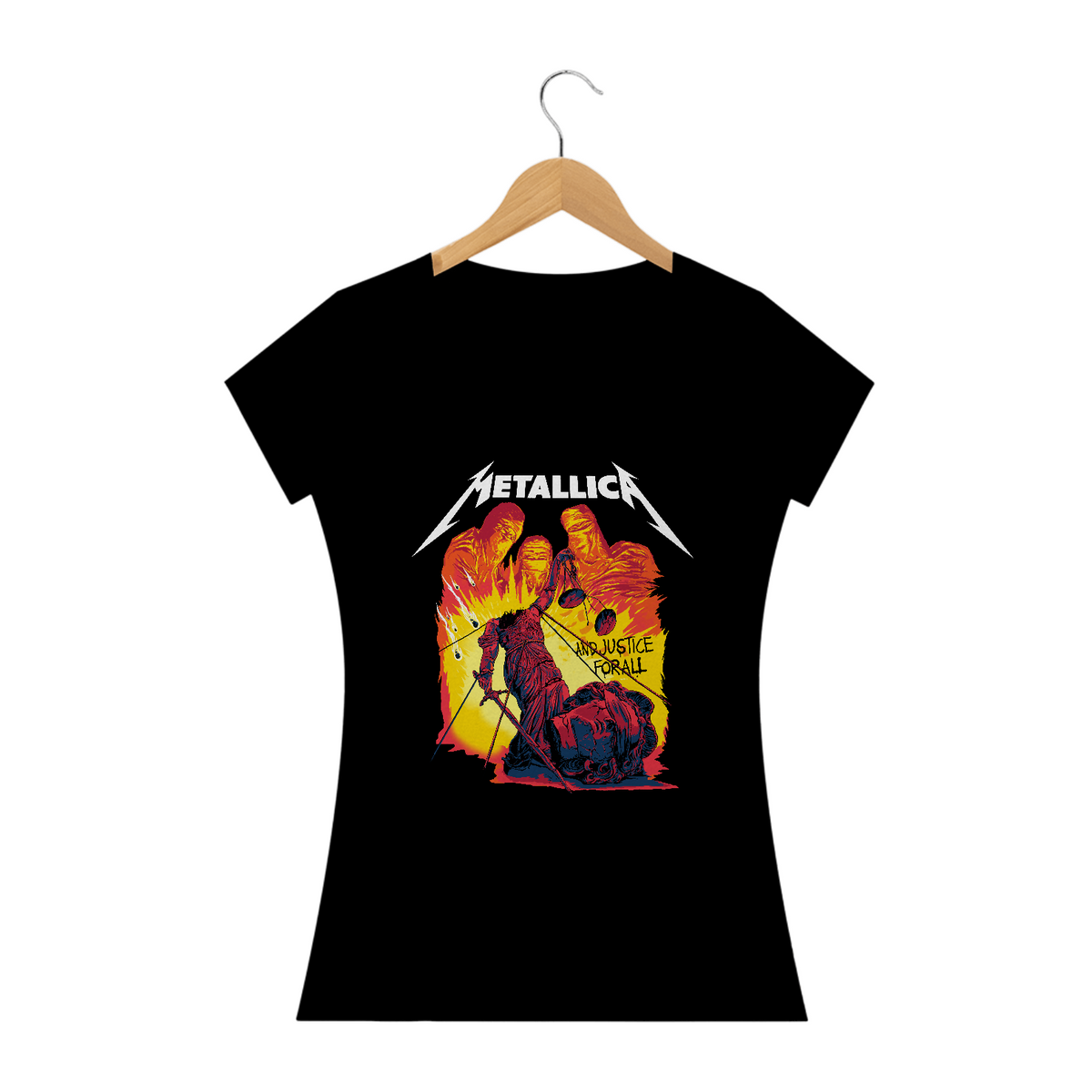 Nome do produto: Camiseta Feminina Metallica And Justice for all Estampa ROCK