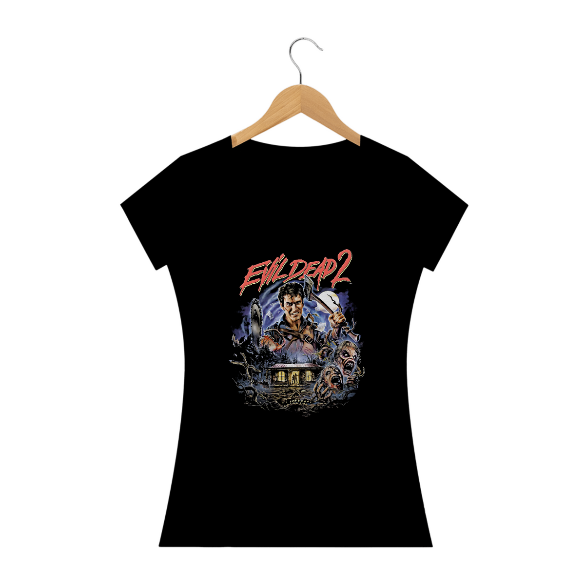 Nome do produto: Camiseta Feminina Uma Noite Alucinante 2 Estampa Filme Evil Dead Terror