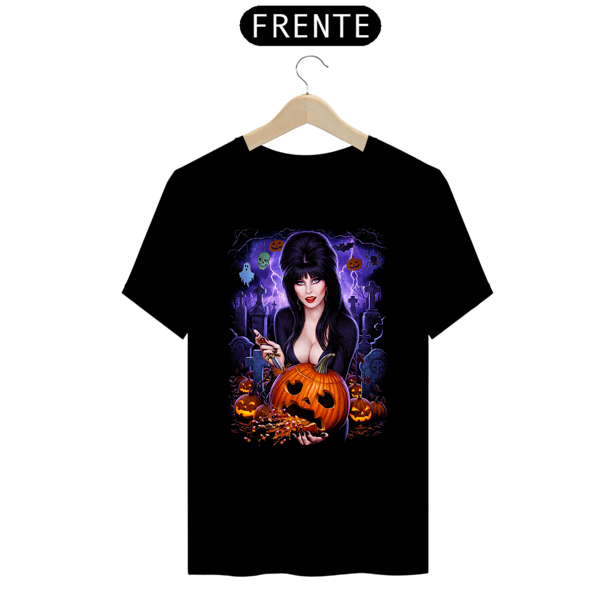 Nome do produto: Camiseta Elvira A Rainha das Trevas Halloween Estampa Filme Terror