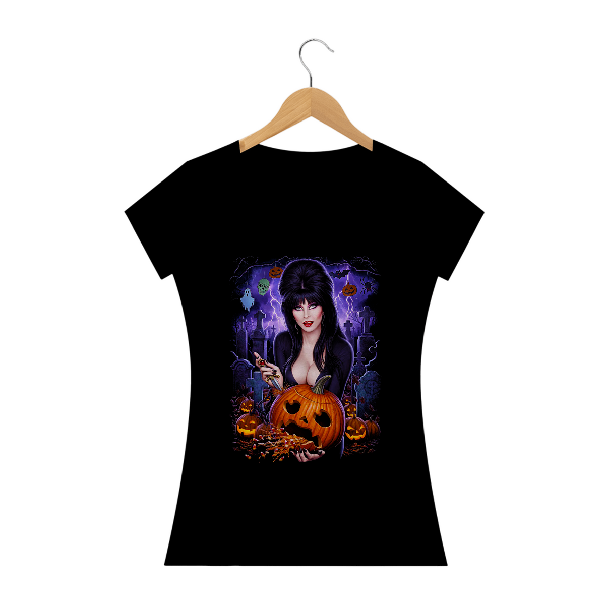 Nome do produto: Camiseta feminina Elvira A Rainha das Trevas Halloween Estampa Filme Terror