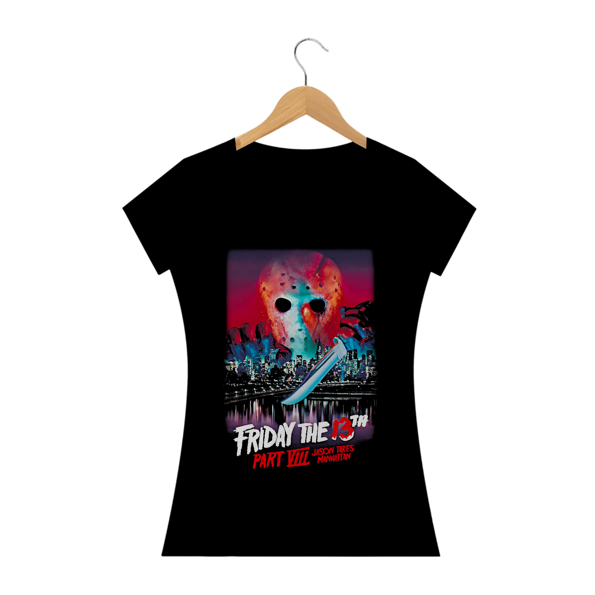 Nome do produto: Camiseta Feminina Sexta Feira 13 Parte 8 Estampa Capa Filme Terror