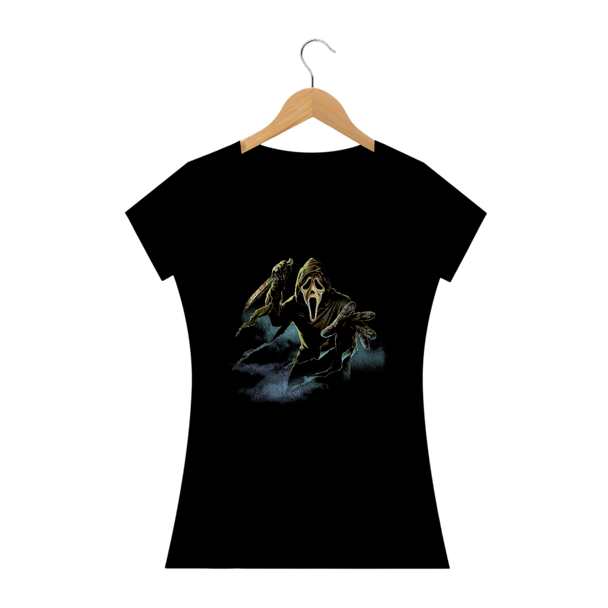 Nome do produto: Camiseta Feminina Ghostaface Pânico Estampa Filme Terror