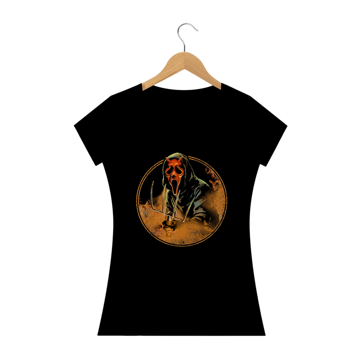 Nome do produto: Camiseta Feminina Ghostaface Inferno Filme Pânico Terror Estampa Exclusiva