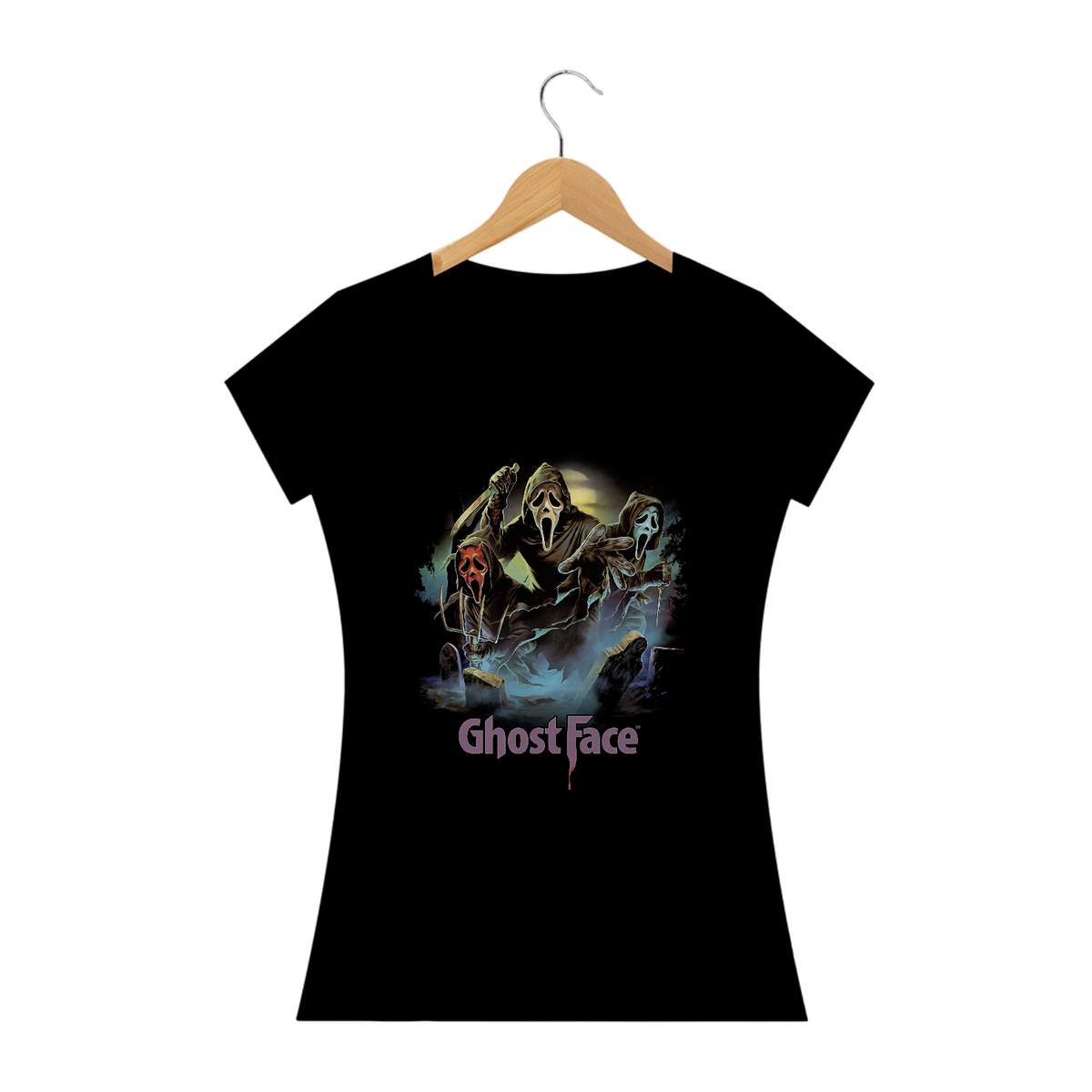 Nome do produto: Camiseta Feminina Ghostaface Pânico Filme Terror Estampa Exclusiva