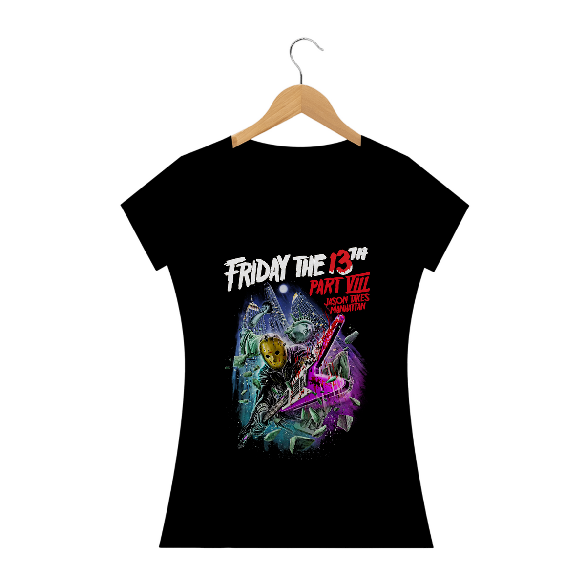 Nome do produto: Camiseta Feminina Sexta feira 13 Parte 8 Estampa Jason Filme Terror