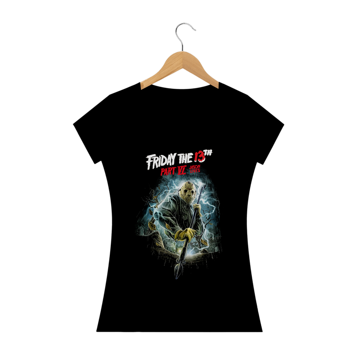 Nome do produto: Camiseta Feminina Sexta feira 13 Parte 6 Estampa Jason Filme Terror