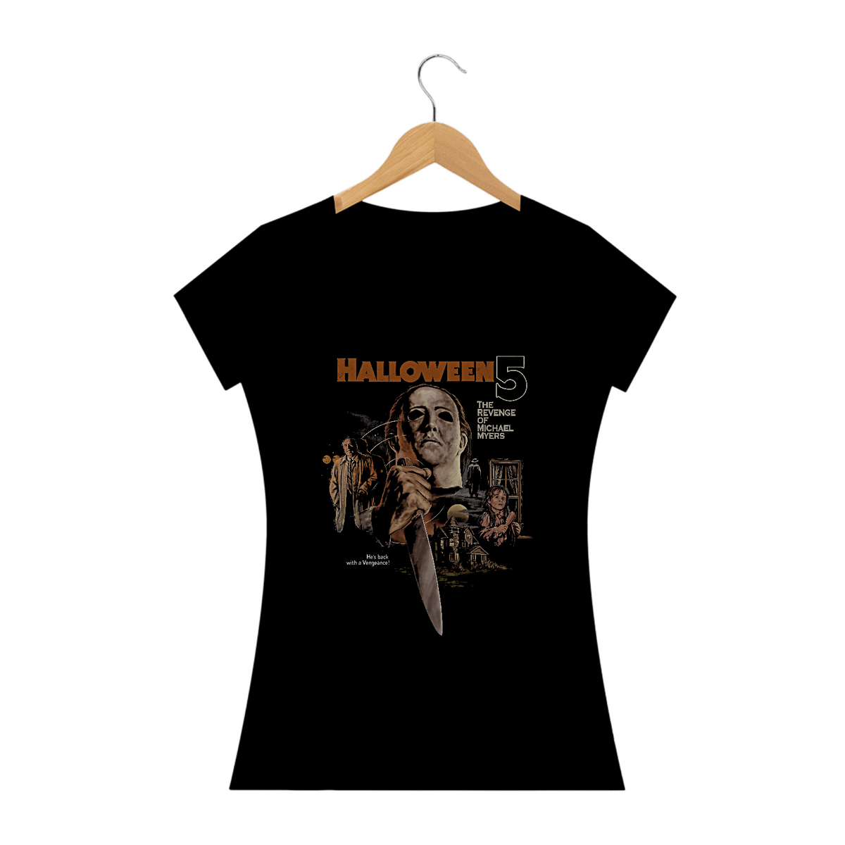 Nome do produto: Camiseta Feminina Halloween 5 - A Vingança de Michael Myers Estampa Filme Terror