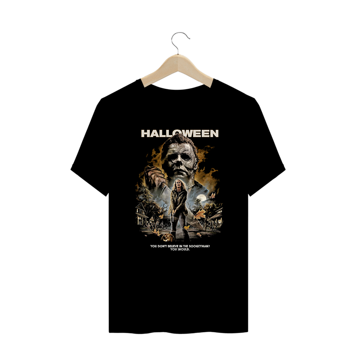 Nome do produto: Camiseta Plus Size Halloween - Deveria Acreditar em Bicho-Papão Filme Terror Estampa Exclusiva