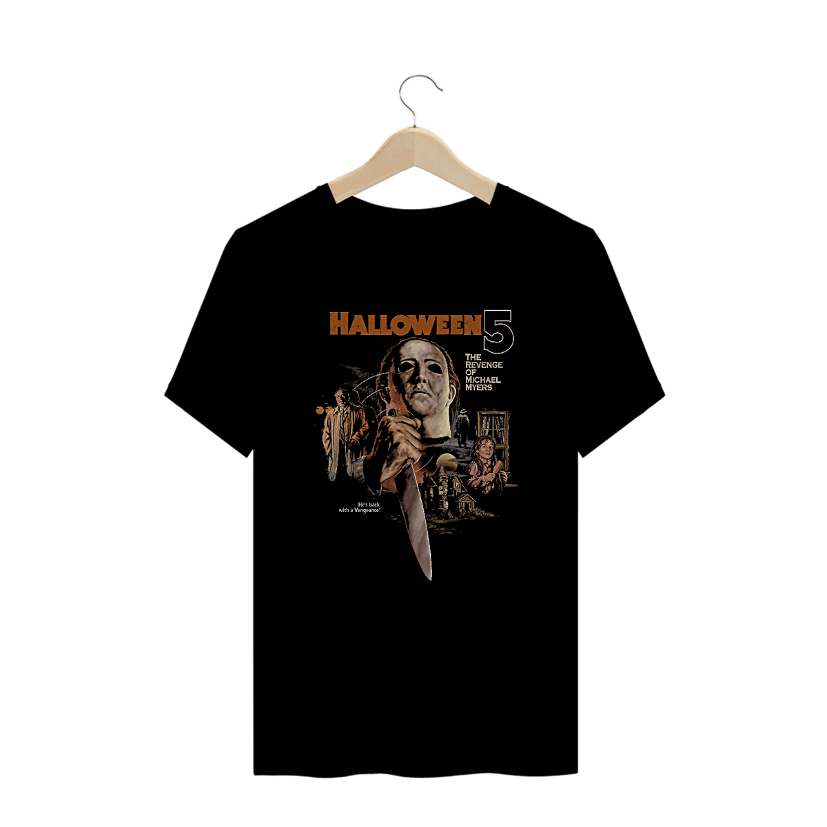 Nome do produto: Camiseta Plus Size Halloween 5 - A Vingança de Michael Myers Filme Terror Estampa Exclusiva