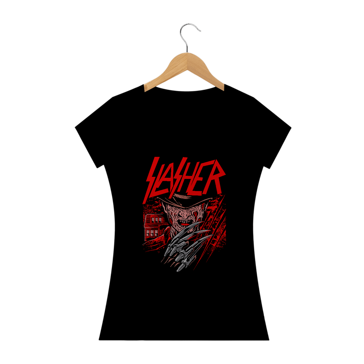 Nome do produto: Camiseta Feminina Freddy Krueger Estampa ROCK HORROR 
