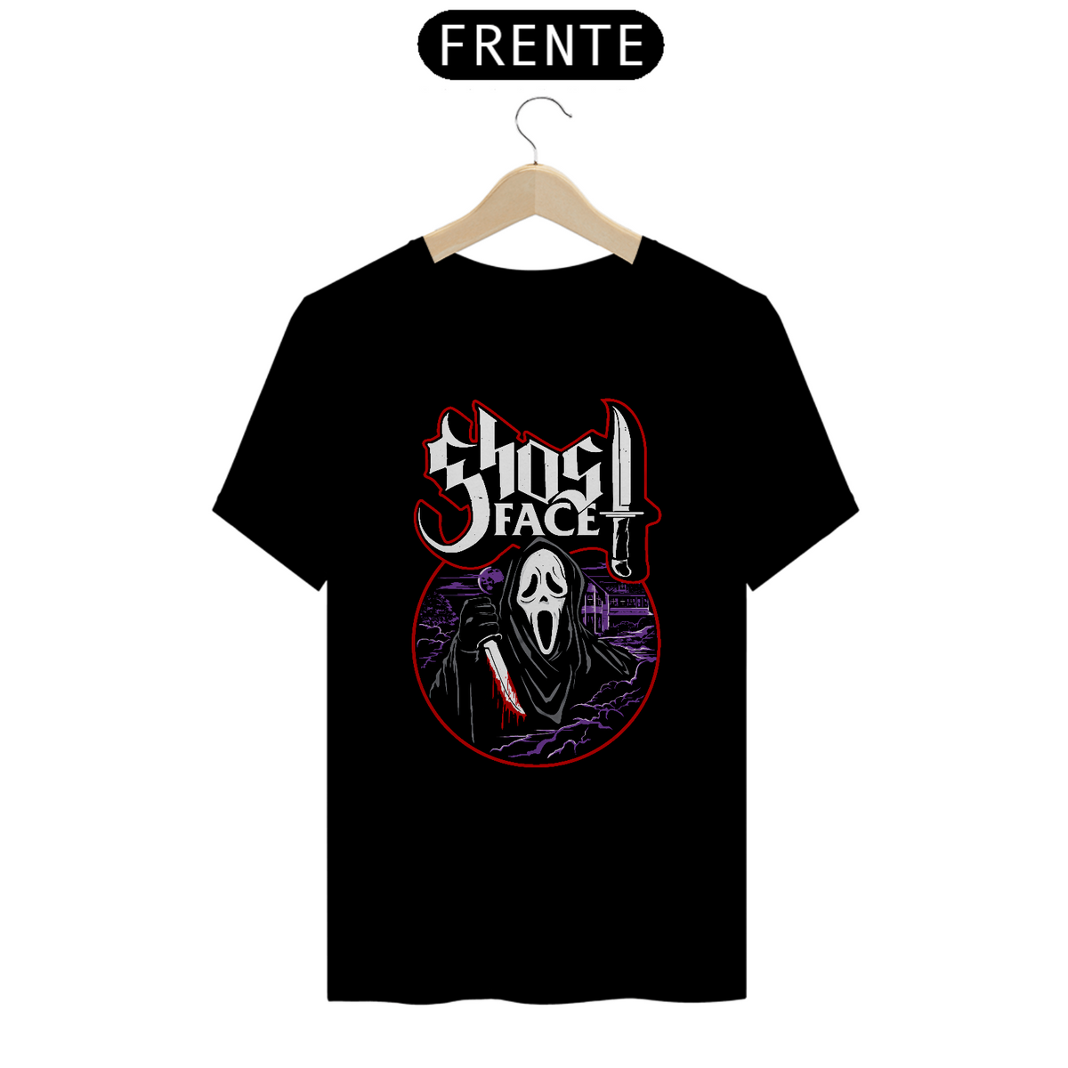 Nome do produto: Camiseta Ghostface Estampa Pânico ROCK HORROR 