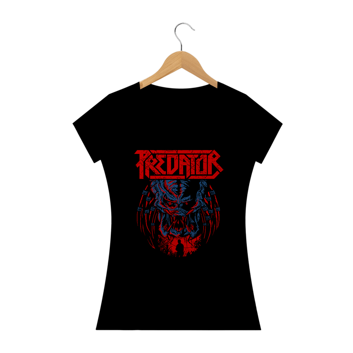 Nome do produto: Camiseta Feminina O Predador Estampa ROCK HORROR 