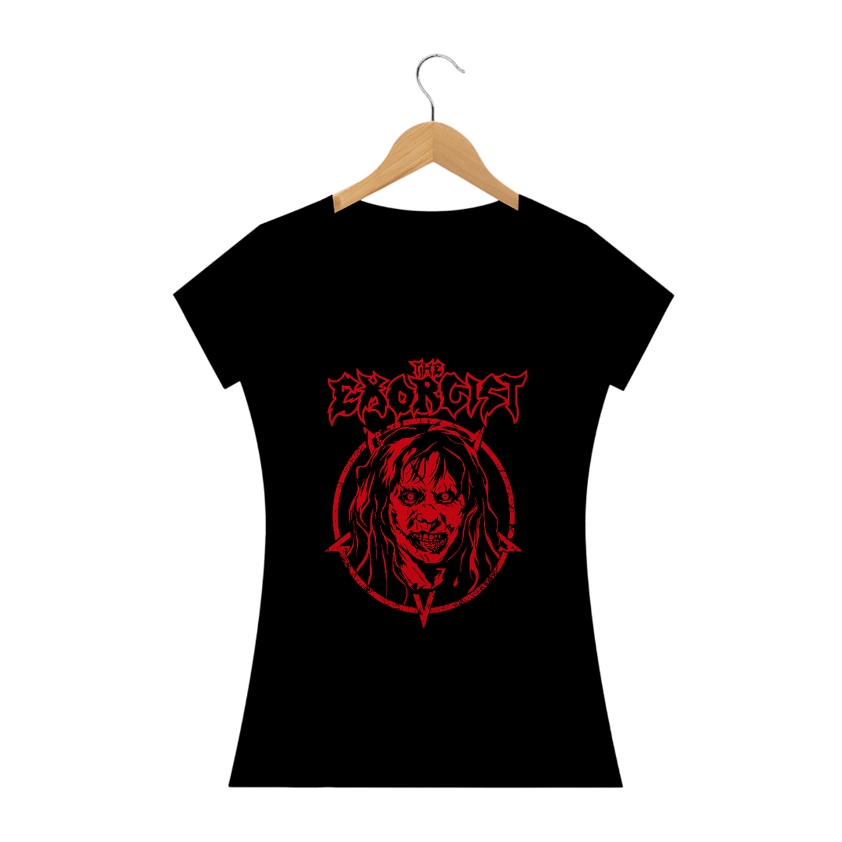Nome do produto: Camiseta Feminina O Exorcista Estampa ROCK HORROR 