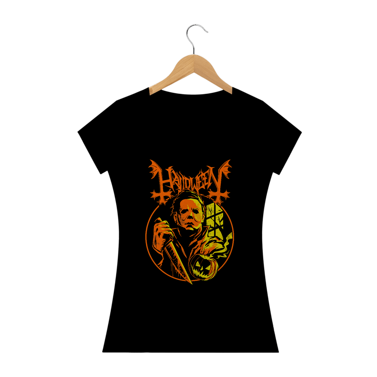 Nome do produto: Camiseta Feminina Halloween - Michael Myers Estampa ROCK HORROR