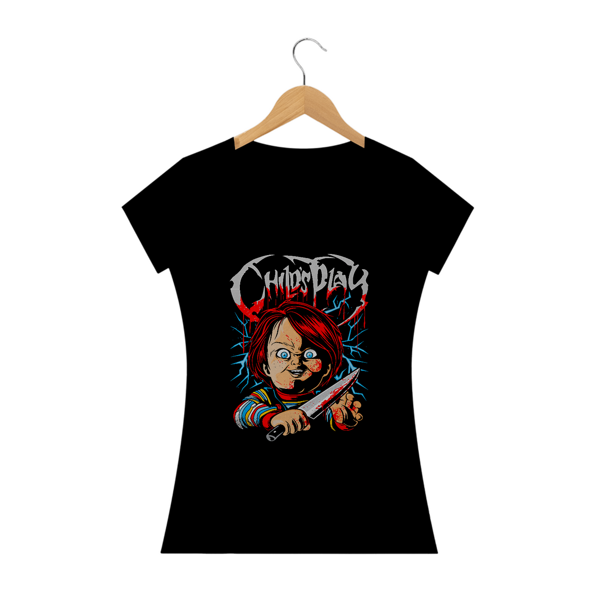 Nome do produto: Camiseta Feminina Brinquedo Assassino Estampa ROCK HORROR