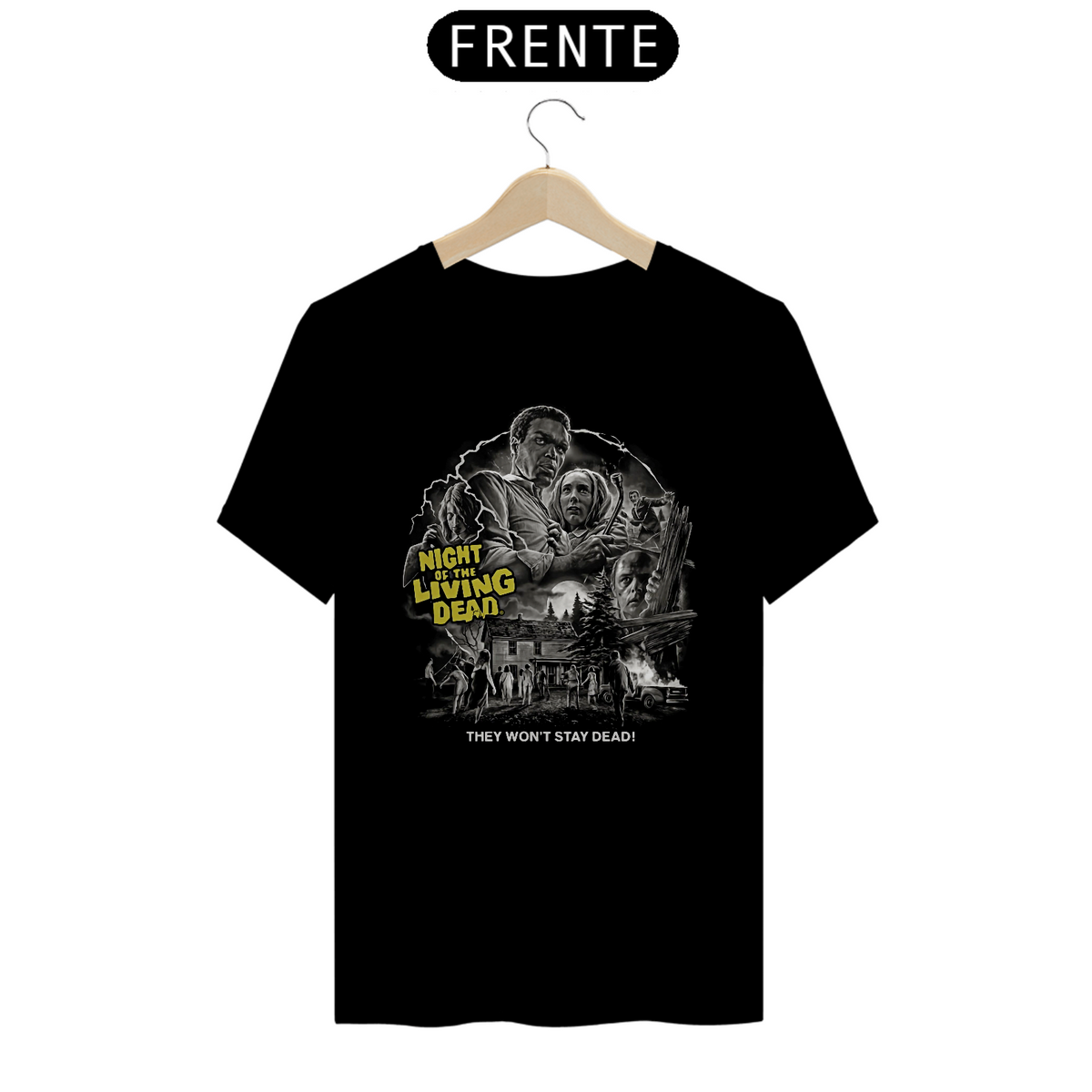 Nome do produto: Camiseta A Noite dos Mortos Vivos Preto e Branco Estampa Filme Terror