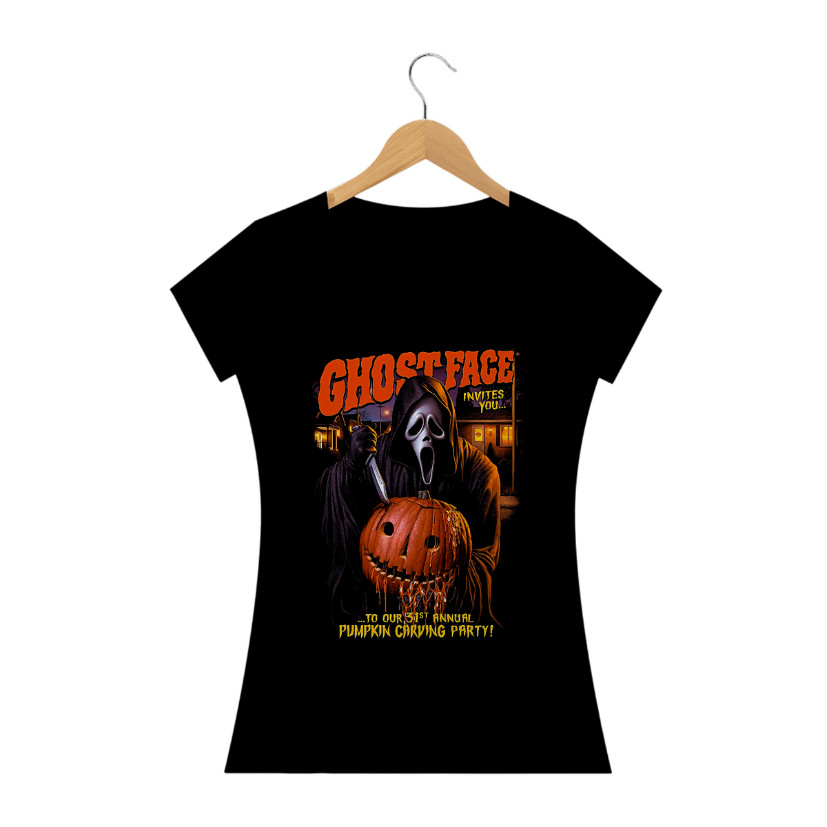 Nome do produto: Camiseta Feminina Ghostface Pânico Estampa Filme Terror