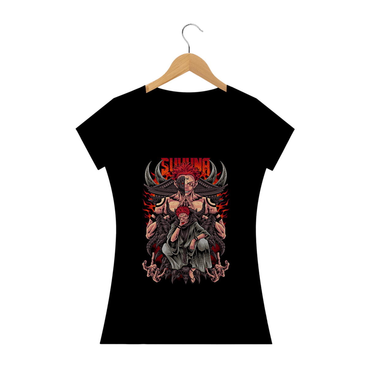 Nome do produto: Camiseta Feminina Sukuna Rei da Maldição - Jujutsu Kaisen Estampa Anime