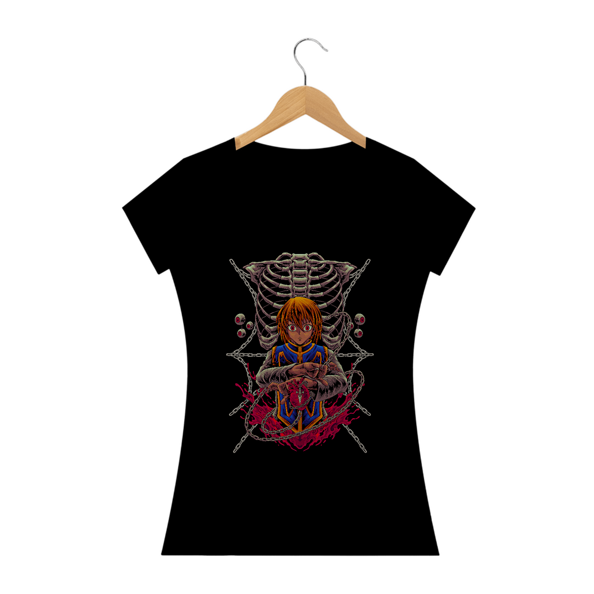 Nome do produto: Camiseta Feminina Kurapika Prisão de Correntes - Hunter x Hunter Estampa Anime