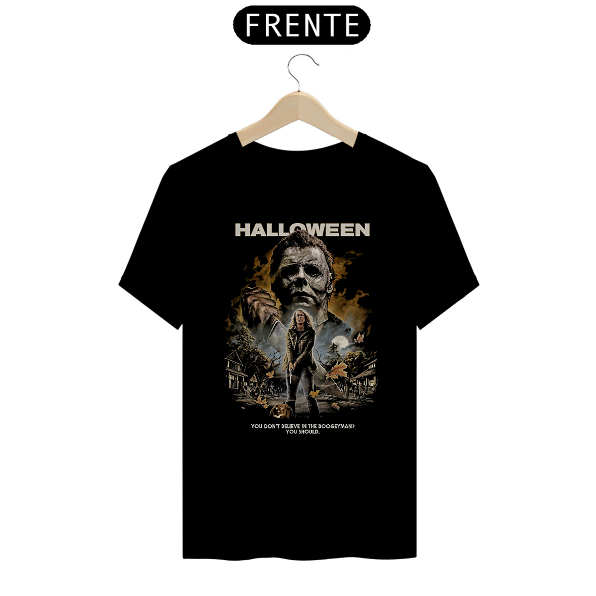 Nome do produto: Camiseta Halloween - Deveria Acreditar em Bicho-Papão Estampa Filme Terror