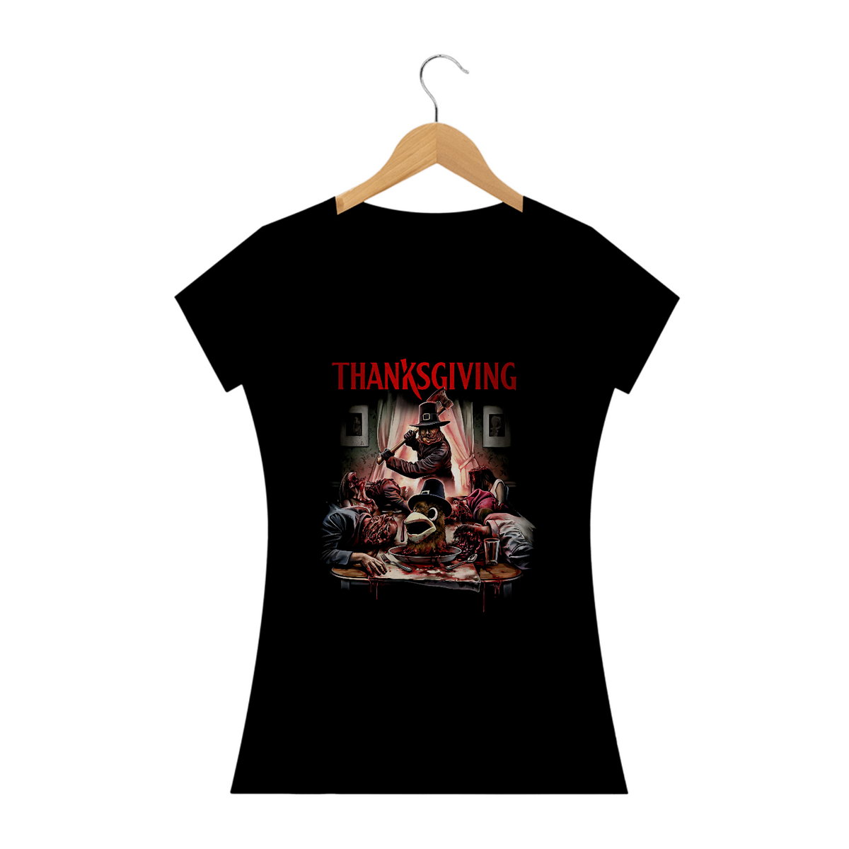 Nome do produto: Camiseta Feminina Feriado Sangrento Estampa Filme Terror