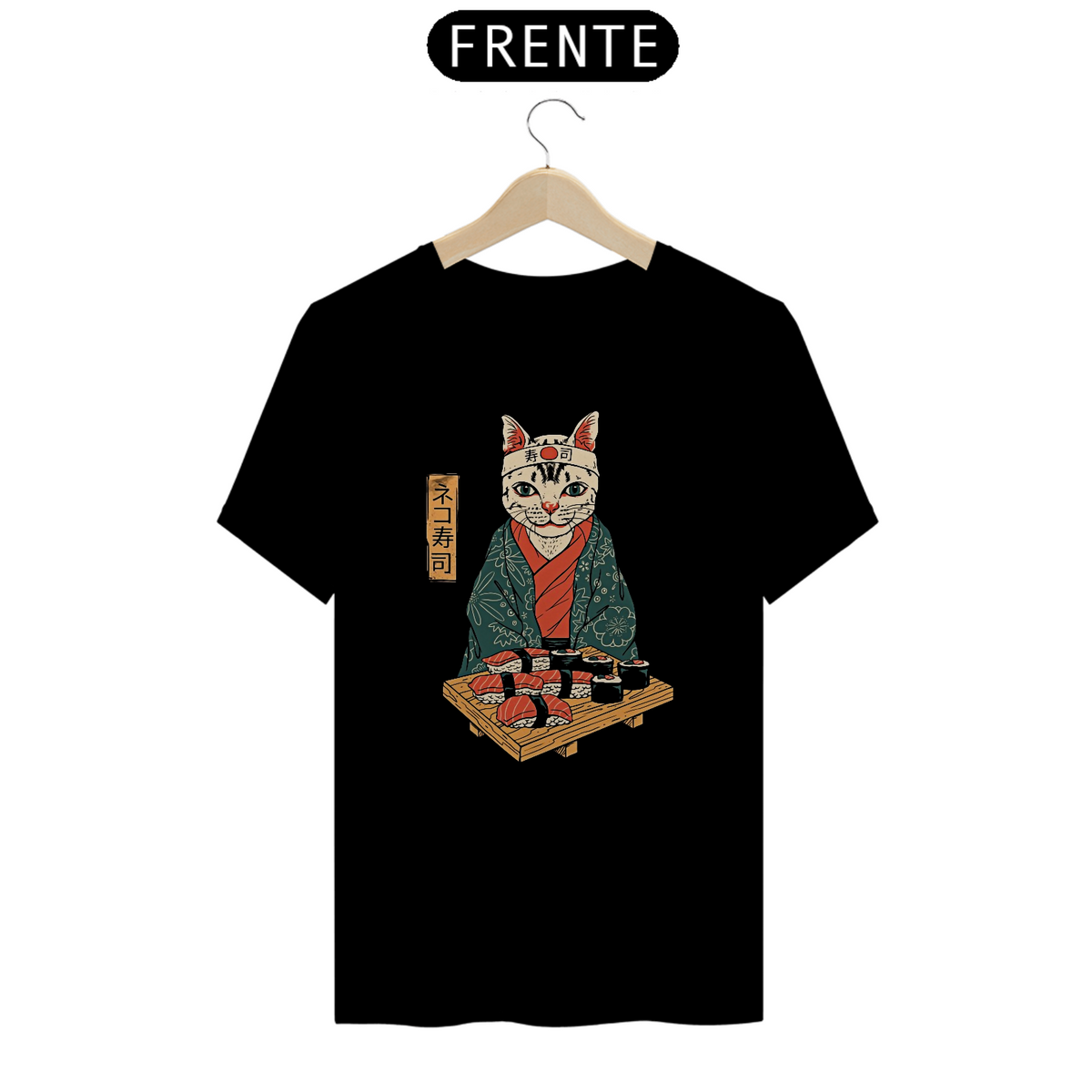 Nome do produto: Camiseta Gato Sushi Estampa Japonesa