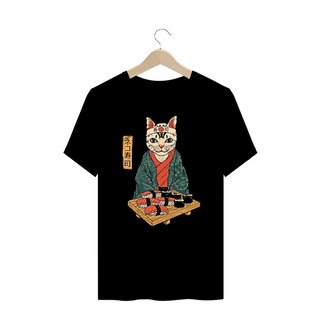 Camiseta Plus Size Gato Sushi Estampa Japonesa