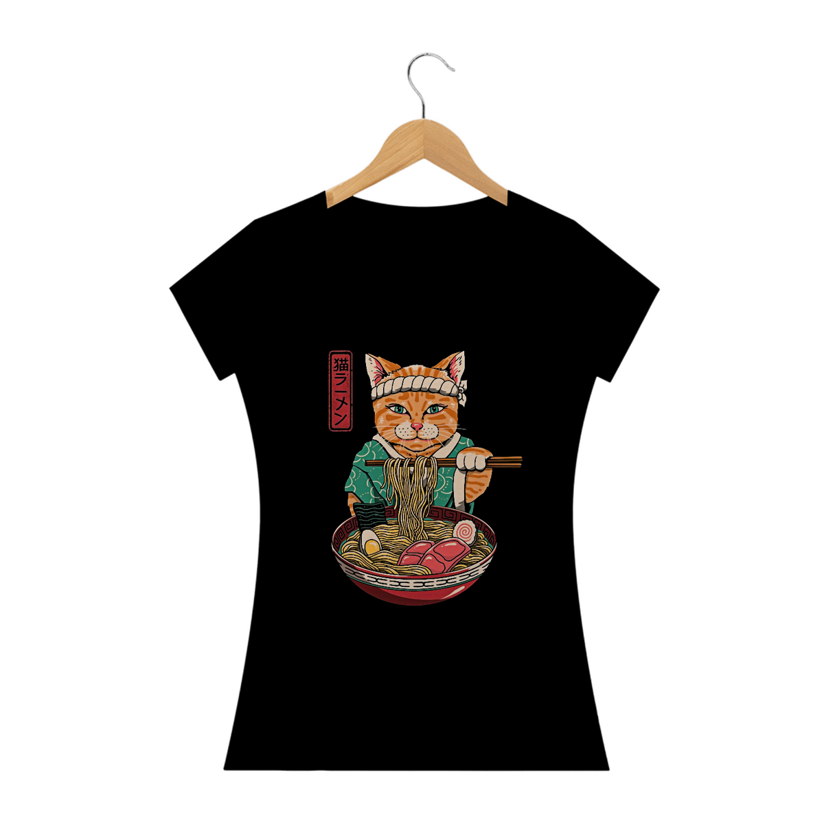 Nome do produto: Camiseta Feminina Gato Lámen Estampa Japonesa