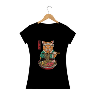 Camiseta Feminina Gato Lámen Estampa Japonesa