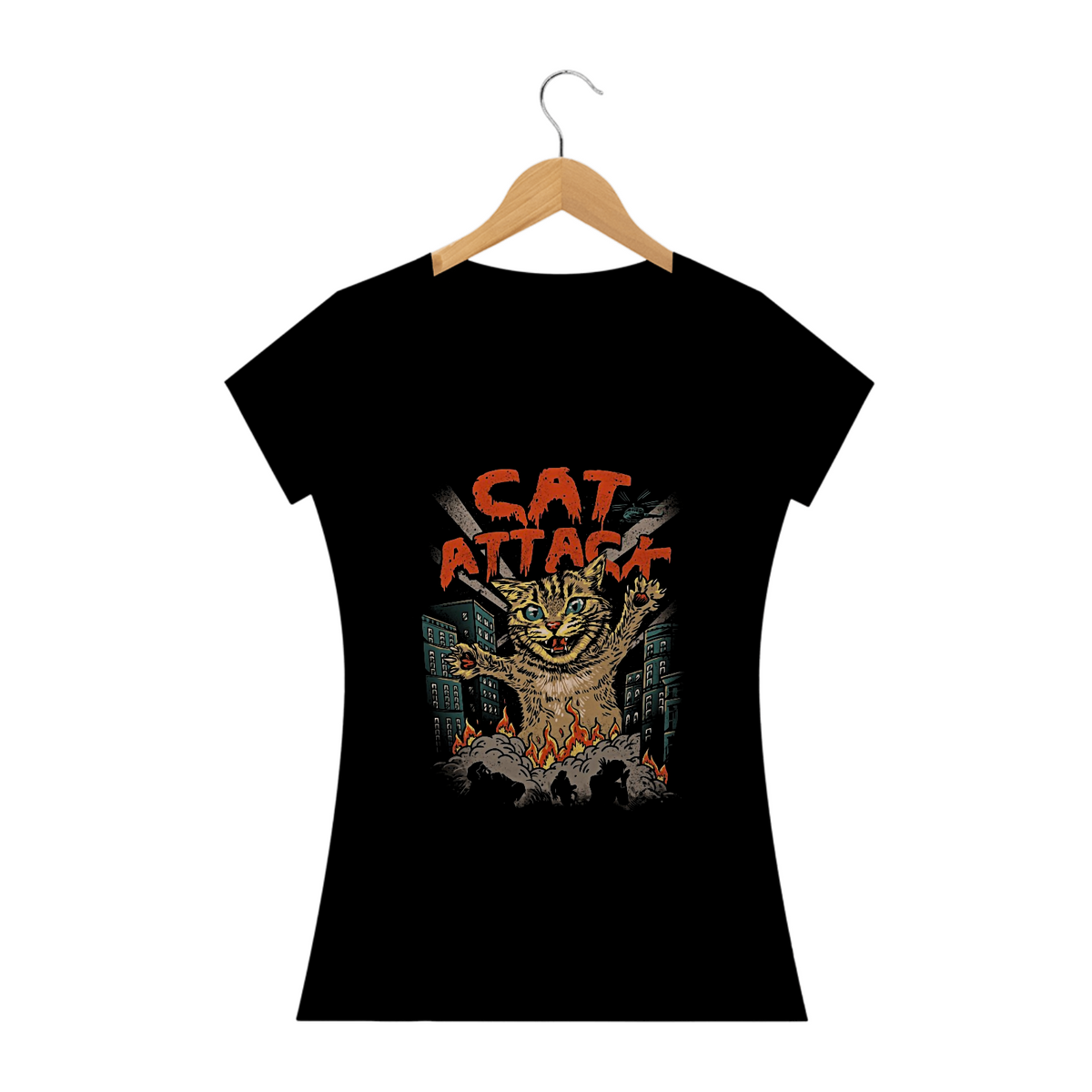 Nome do produto: Camiseta Feminina Gato Ataque Estampa Japonesa