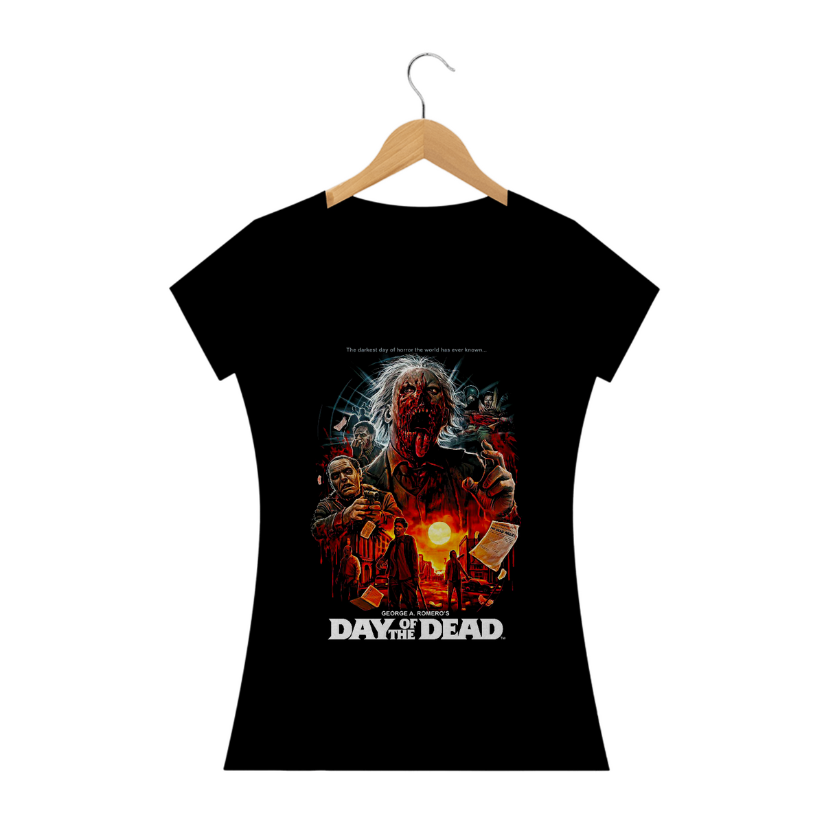 Nome do produto: Camiseta Feminina Dia dos Mortos George Romero Estampa Filme Terror