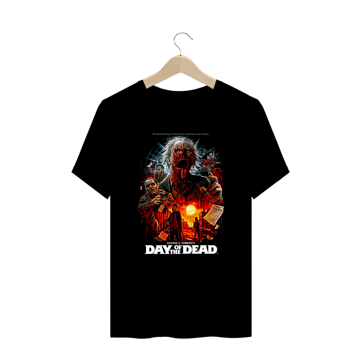 Nome do produto: Camiseta Plus Size Dia dos Mortos George Romero Estampa Filme Terror