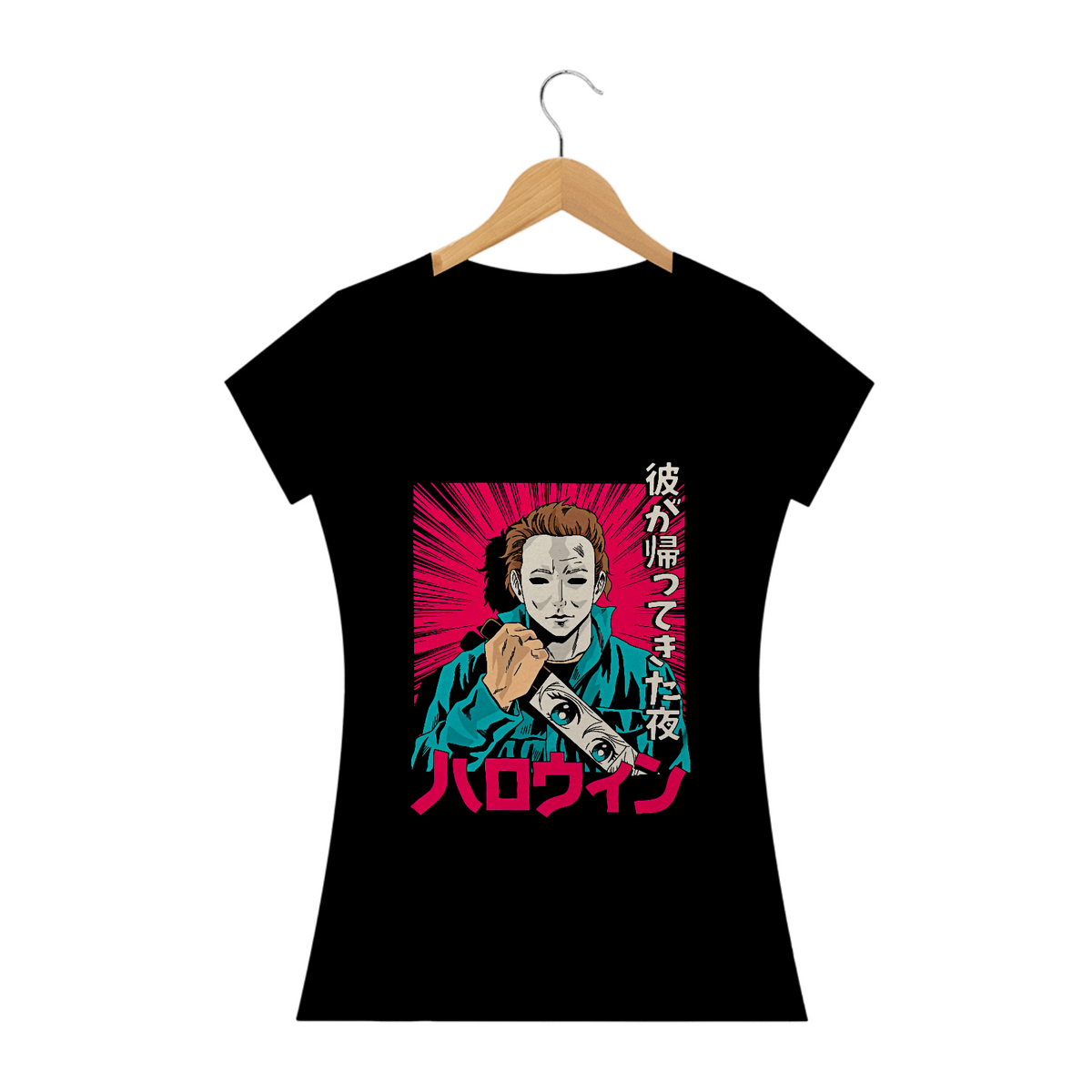 Nome do produto: Camiseta Feminina Halloween Michael Myers Mangá Estampa Japonesa ANIME GEEK