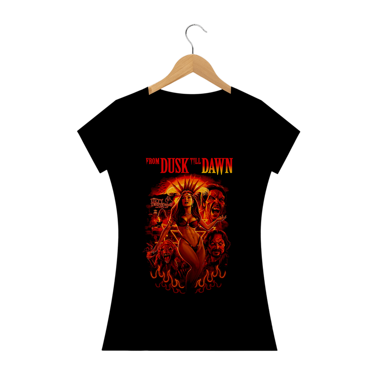 Nome do produto: Camiseta Feminina Um Drink no Inferno Estampa Filme Terror