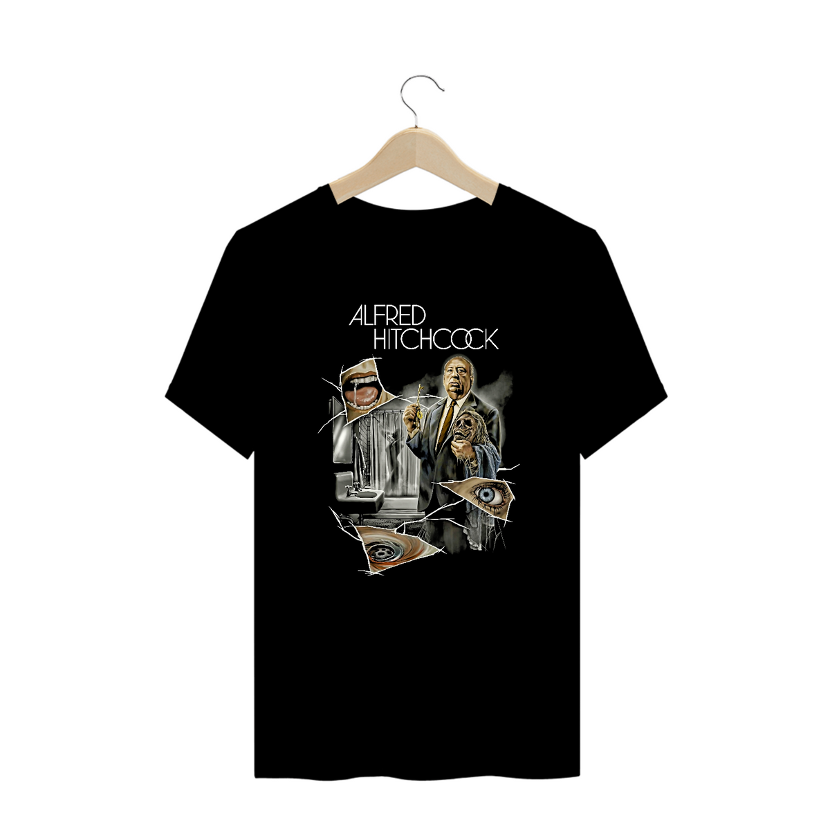 Nome do produto: Camiseta Plus Size Alfred Hitchcock Filme Terror Estampa Exclusiva