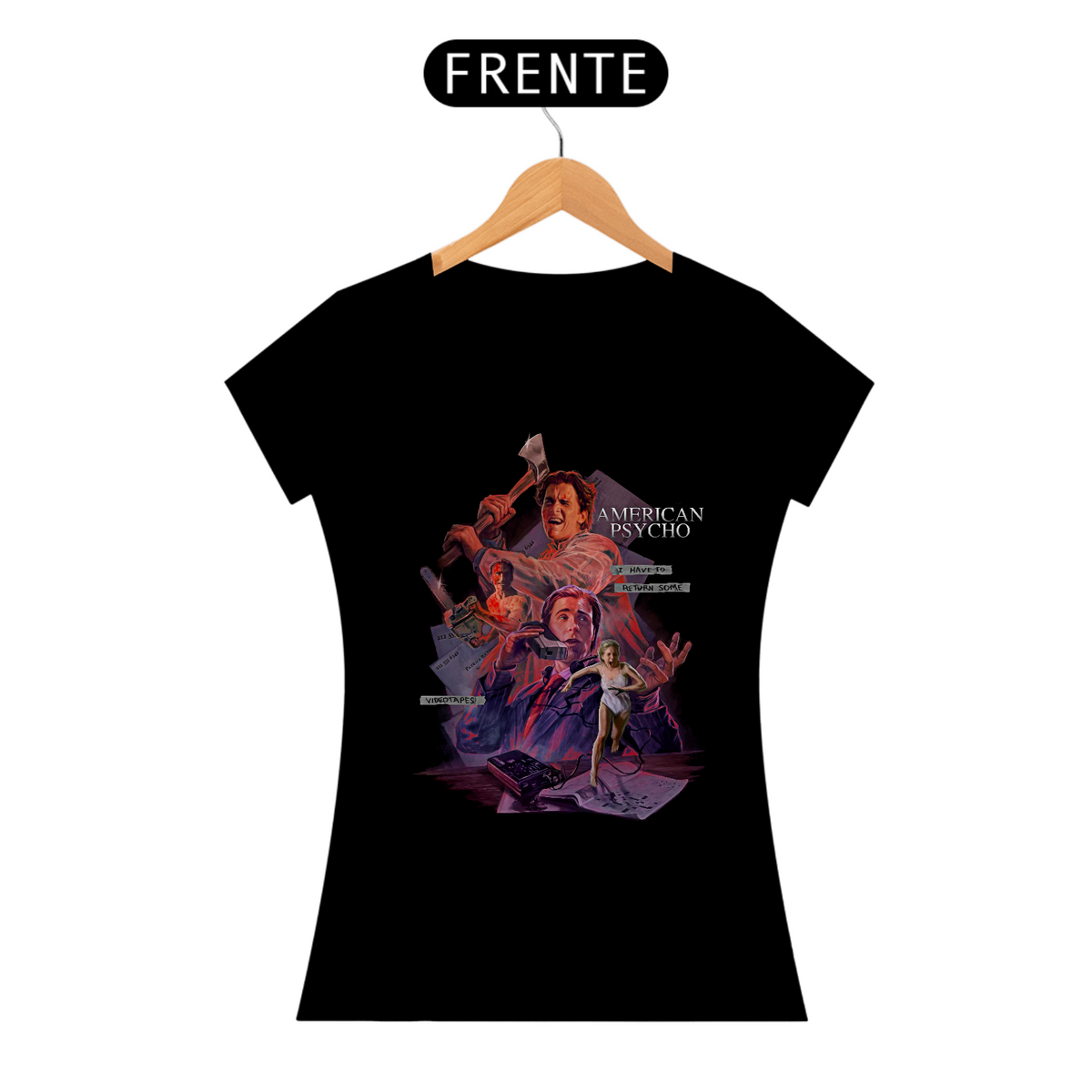 Nome do produto: Camiseta Feminina Psicopata Americano Estampa Filme Terror