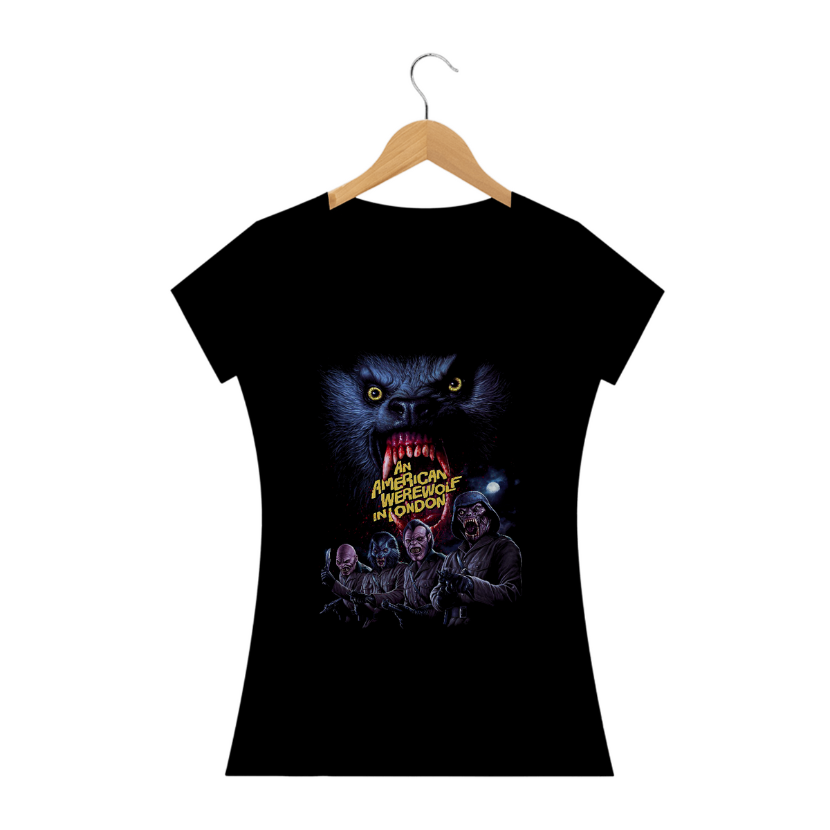 Nome do produto: Camiseta Feminina Um Lobisomem Americano em Londres Estampa 2# Filme Terror