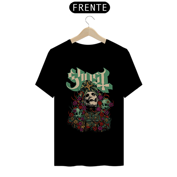 Camiseta Ghost Caveiras e Flores Estampa ROCK