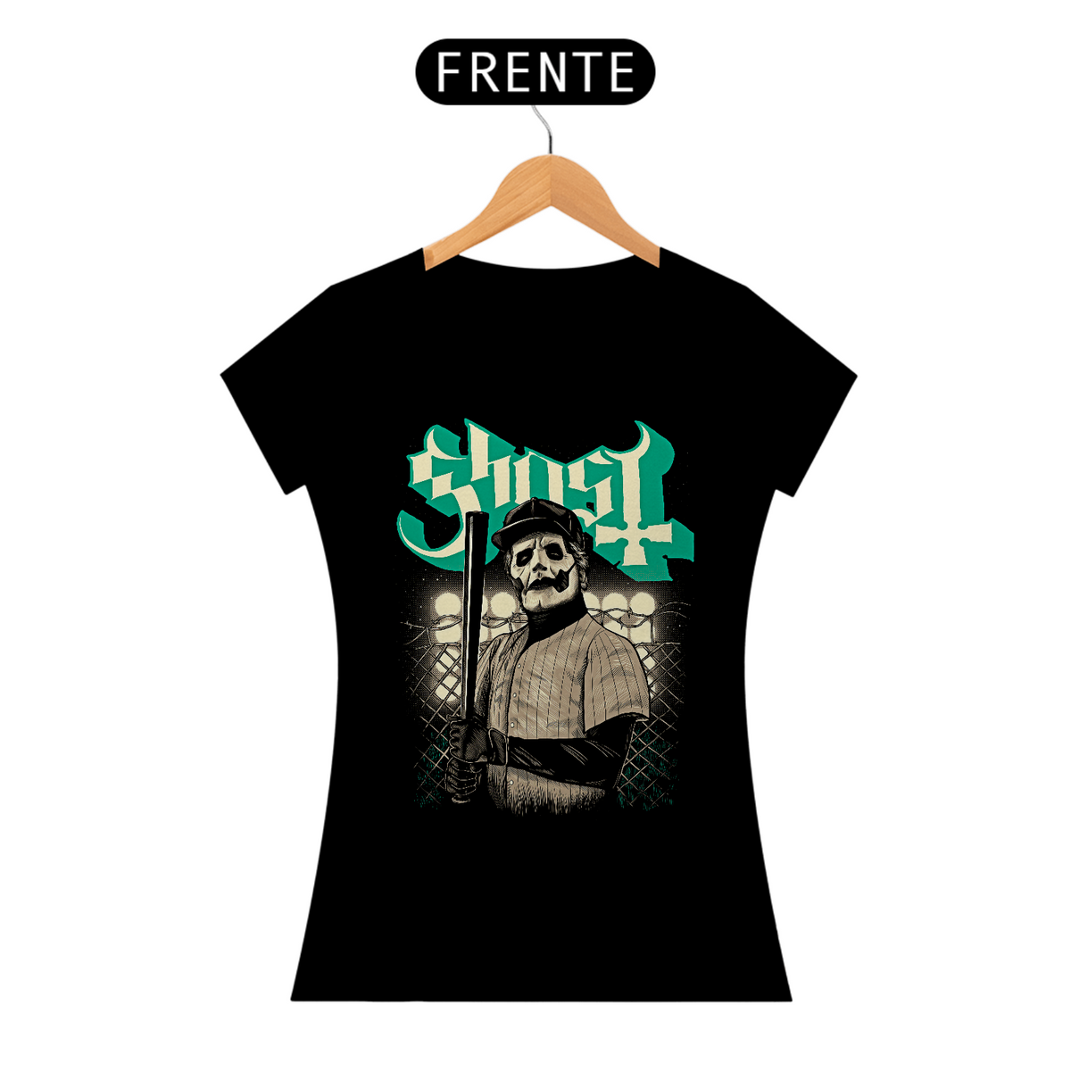 Nome do produto: Camiseta Feminina Ghost Baseball Estampa ROCK