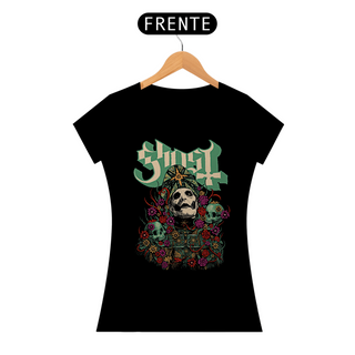 Nome do produtoCamiseta Feminina Ghost Caveiras e Flores Estampa ROCK